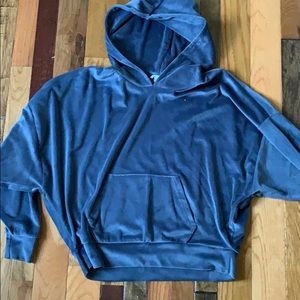 Blue velvet cropped hoodie